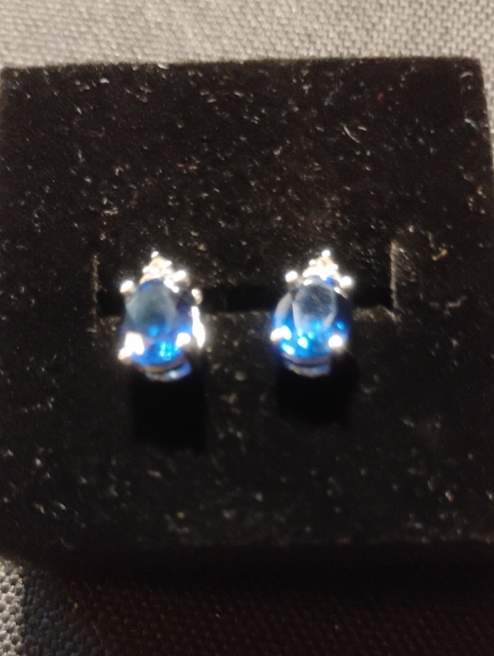 Blue Teardrop Tanzanite & Diamond Stud Earrings - 925 Silver